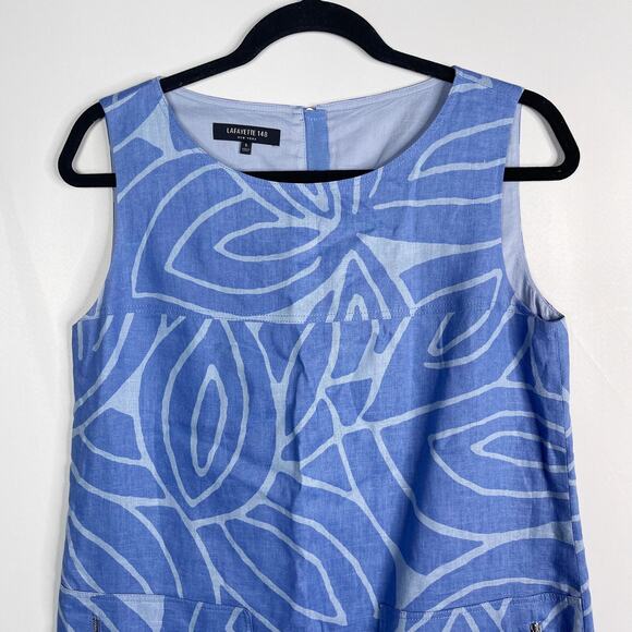 Lafayette 148 Small Blue Floral Pattern Linen Sleeveless Shift Dress Exposed Zip - Picture 3 of 11